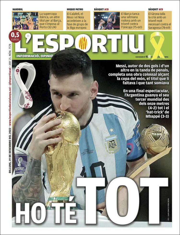 LEsportiu Llevada|Traída Mundial Qatar 2022 Argentina Leo Messi 19 12 2022