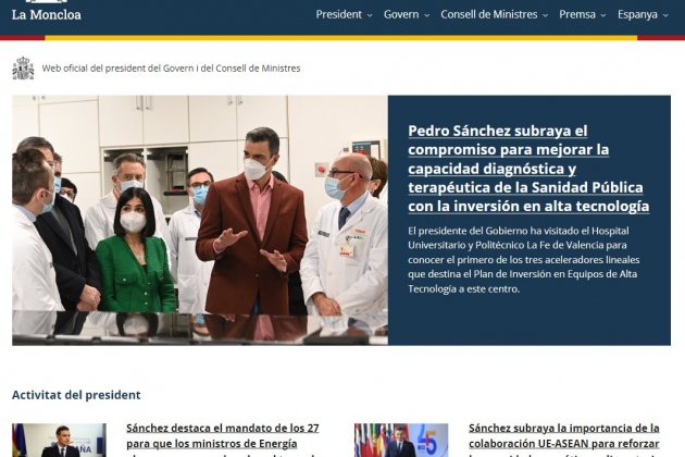 Web La Moncloa en catalán lamoncloa.es