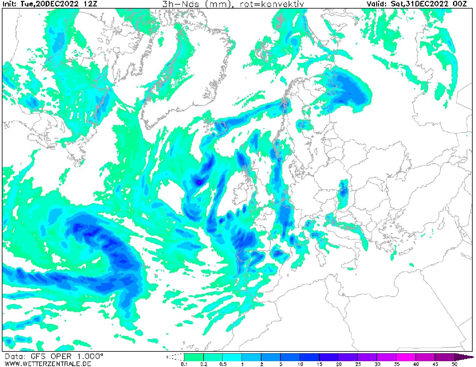 Lloverá y nevará la Noche de Fin de Año en Catalunya GFS Wetterzentrale