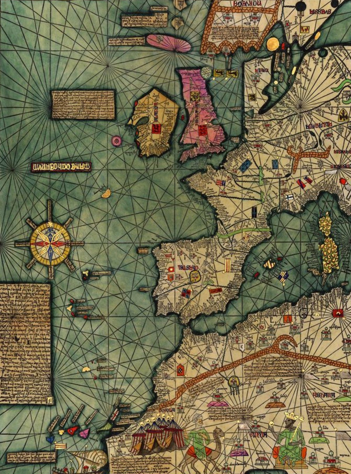 Fragmento del Atlas Catala (1375) obra del cartograf Abraham Cresques. Fuente Bibliotheque Nationale de France Fragmento del Atlas Catala (1375) obra del cartograf Abraham Cresques. Fuente Bibliotheque Nationale de France