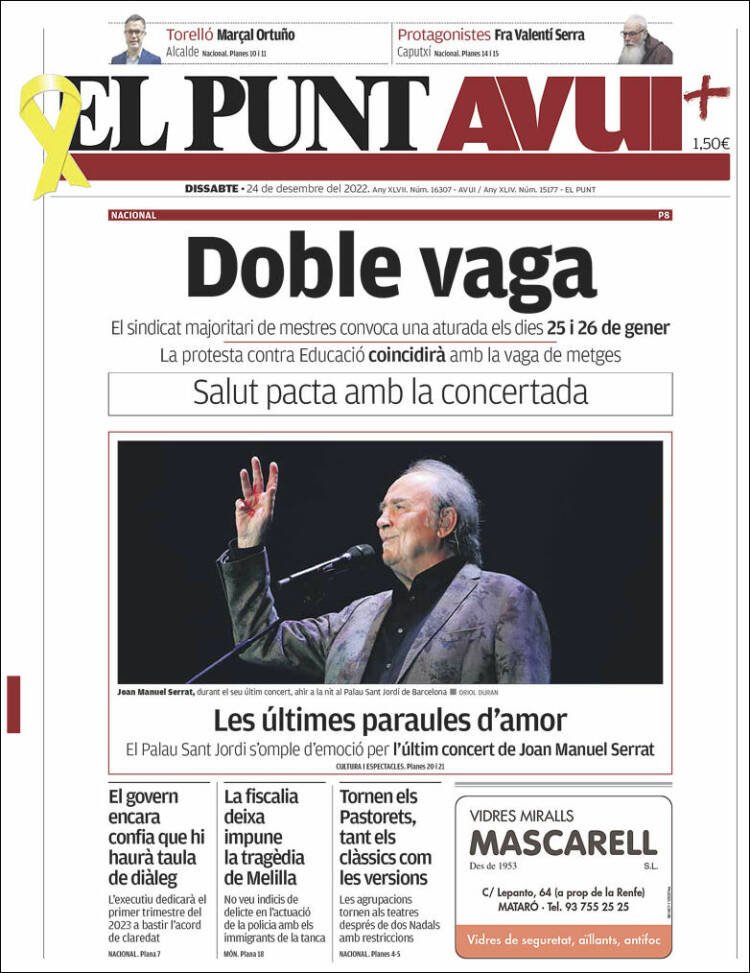 Portada El Punt Avui Portada El Punt Avui