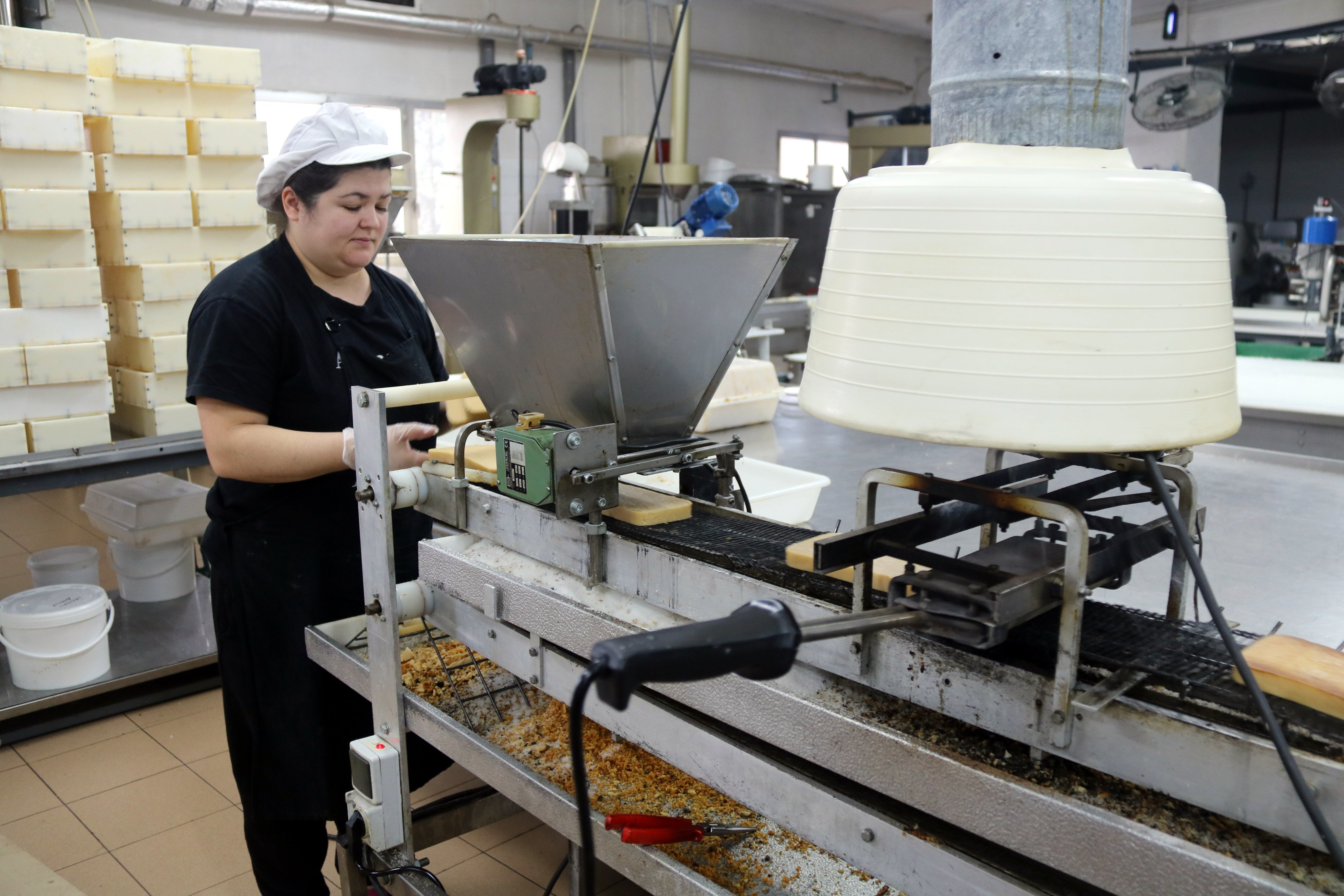 Una operaria elabora turrón de crema tostada en el obrador de Miel y Turrones Alemán de Os de Balaguer / Foto: Anna Berga