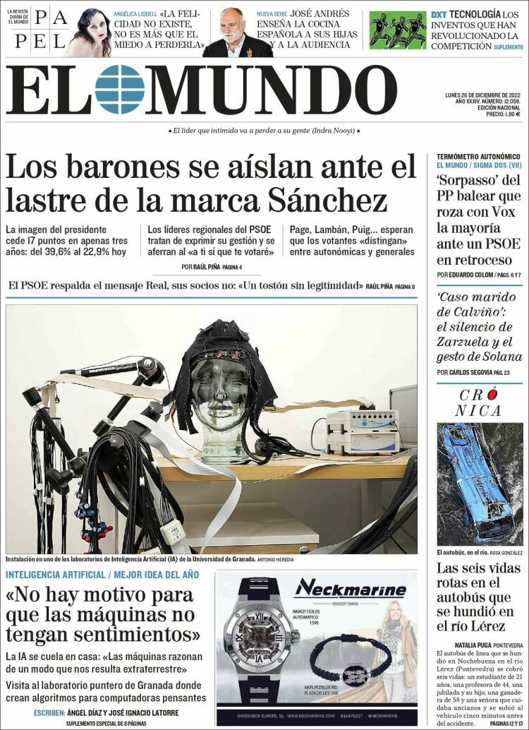 PPortada El Mundo, 26 de desembre 2022
