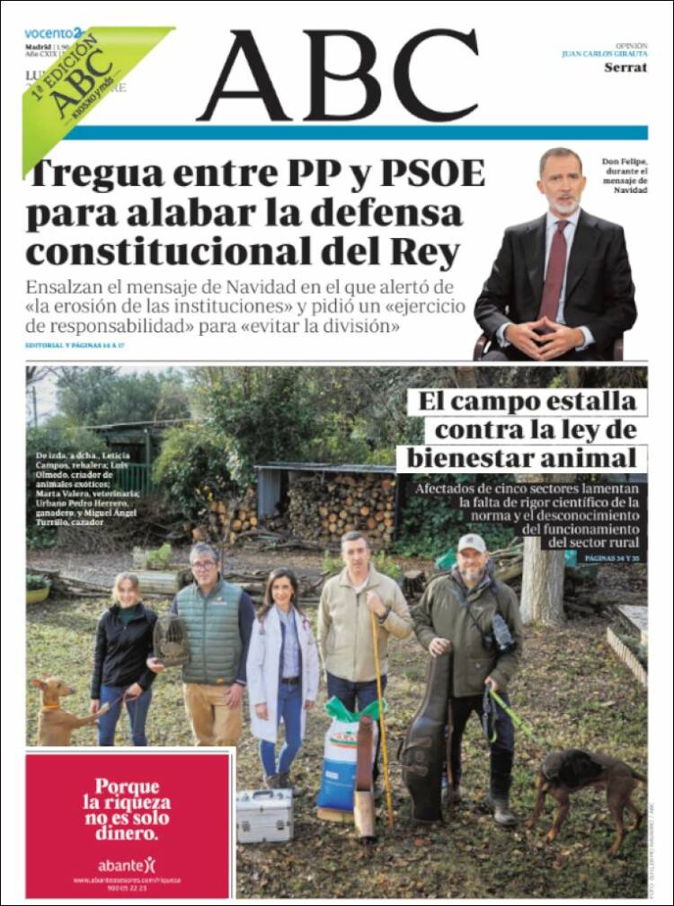 Portada ABC, 26 desembre 2022 Portada ABC, 26 desembre 2022