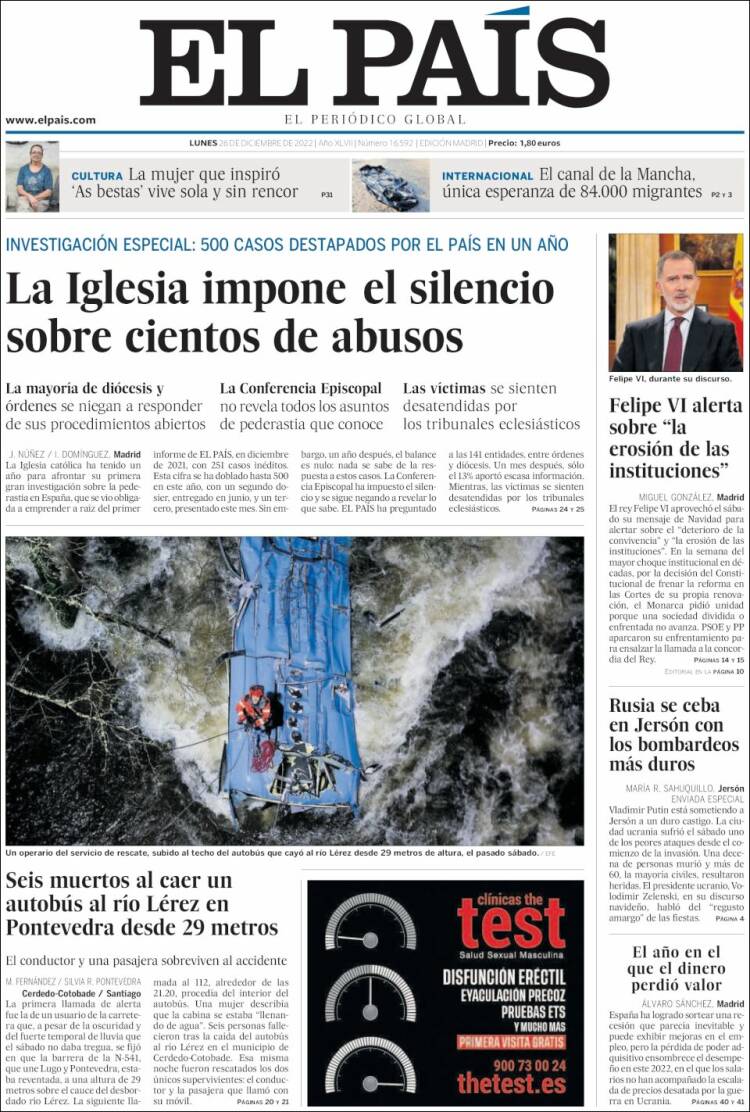Portada El País, 26 de desembre 2022