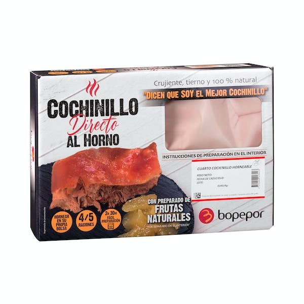 Cochinillo al horno Bopepor con preparado de frutas naturales