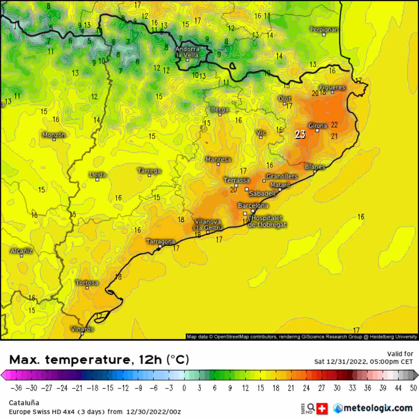 ¡Calor insólito para acabar el año! / Fuente: www.meteologix.com Europe Swiss HD 4x4