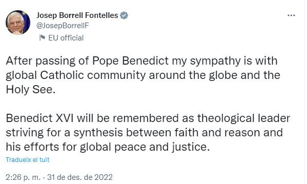 Tuit Josep Borrell papa benet xvi Tuit Josep Borrell papa benet xvi