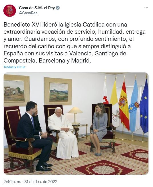 Tuit casa reial espanyola benet xvi Tuit casa reial espanyola benet xvi