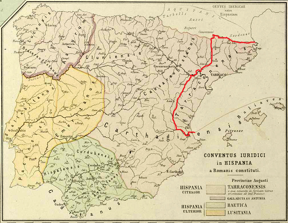 Mapa dels Conventus romanovisigòtics de la península ibèrica. Font Universitat de Berlin