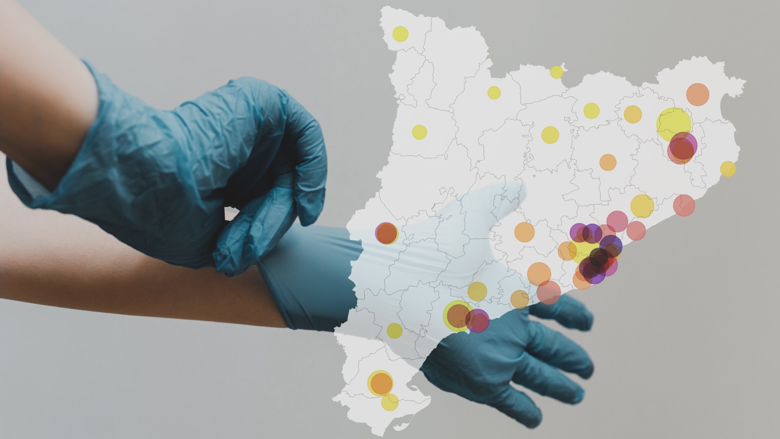 Mapa de Catalunya amb les llistes d'espera al sistema sanitari / foto: clay banks, mapa: laura cercós