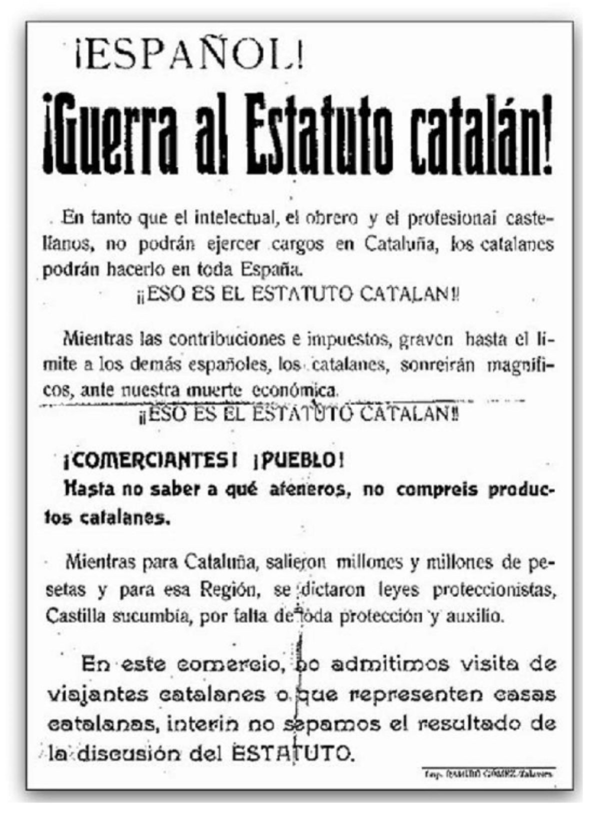 Pasquín contra el Estatuto de Catalunya (julio, 1932). Fuente Archivo ElNacional Pasquín contra el Estatuto de Catalunya (julio, 1932). Fuente Archivo ElNacional