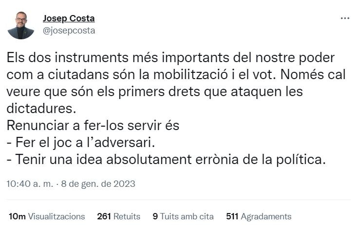 Tuit Josep Costa mobilitzacio vot
