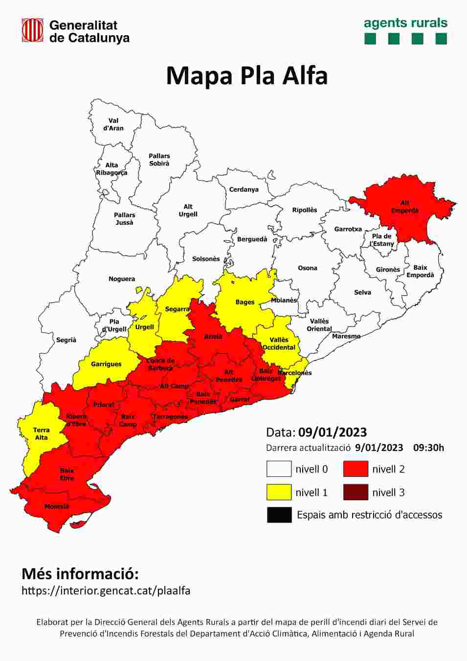 El riesgo de incendio forestal es elevado en muchas comarcas catalanas / Fuente: www.interior.gencat.cat El riesgo de incendio forestal es elevado en muchas comarcas catalanas / Fuente: www.interior.gencat.cat