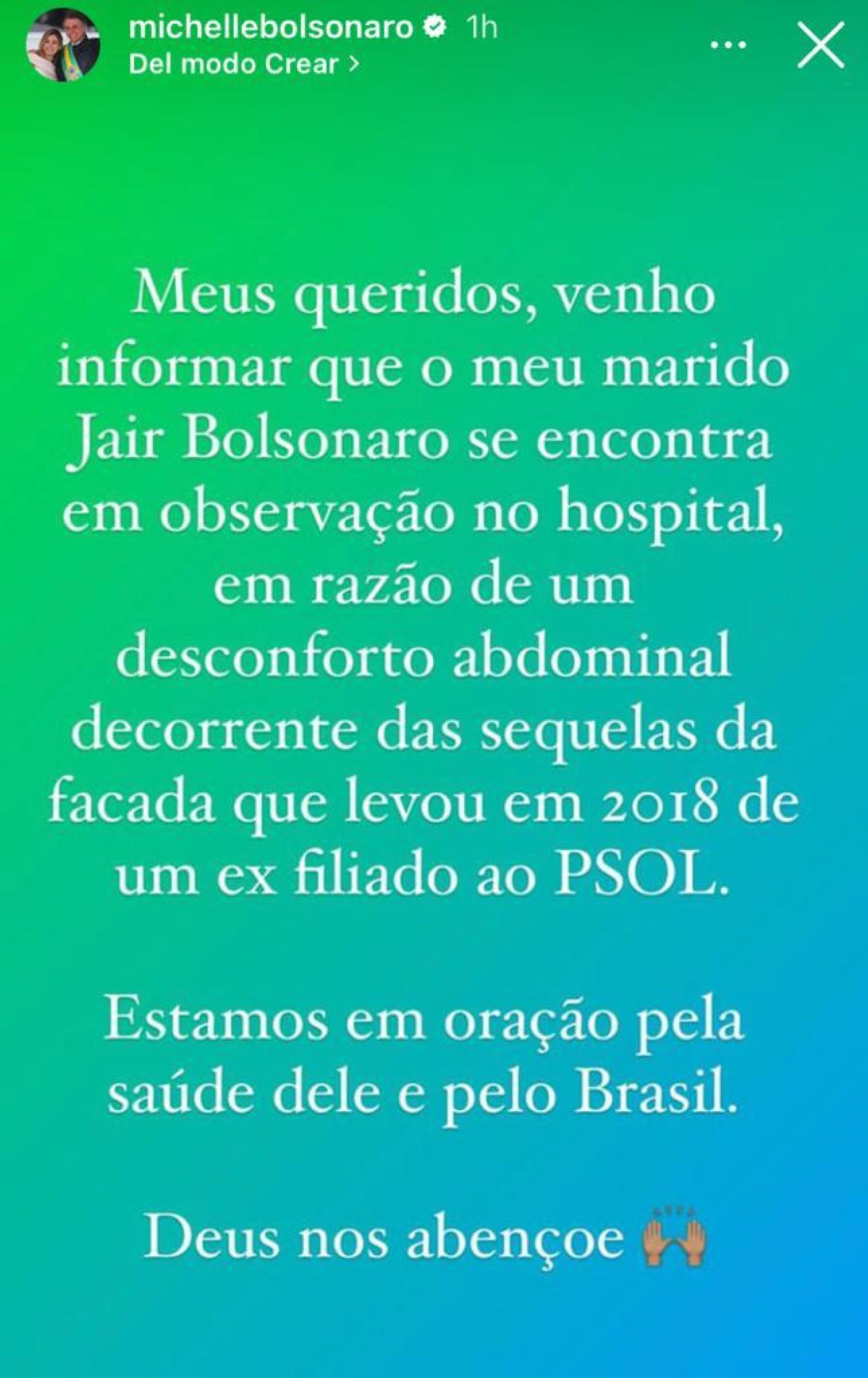 Jair Bolsonaro ingressat, missatge dona Michelle Bolsonaro / Instagram Michelle Bolsonaro Jair Bolsonaro ingressat, missatge dona Michelle Bolsonaro / Instagram Michelle Bolsonaro
