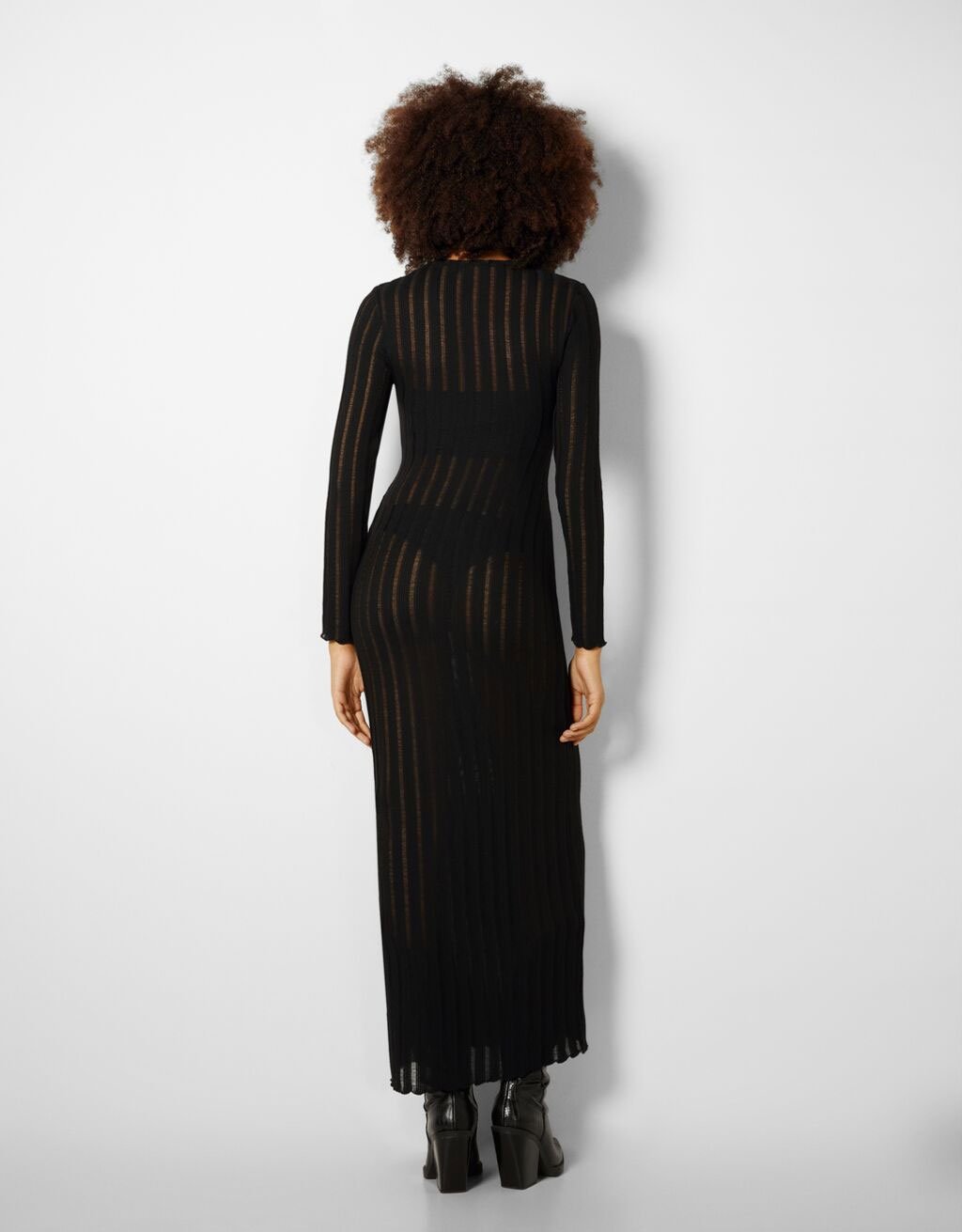 Vestido largo de manga larga rib1 Vestido largo de manga larga rib1