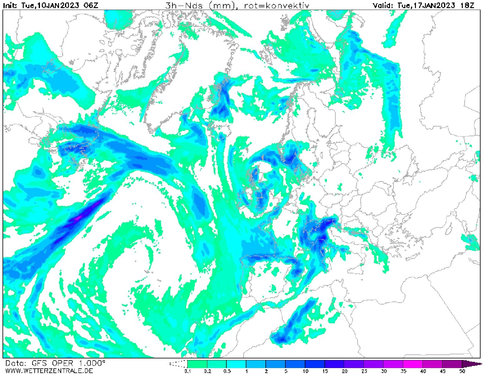 Nevará en cotas bajas el martes, 17 de enero GFS Wetterzentrale