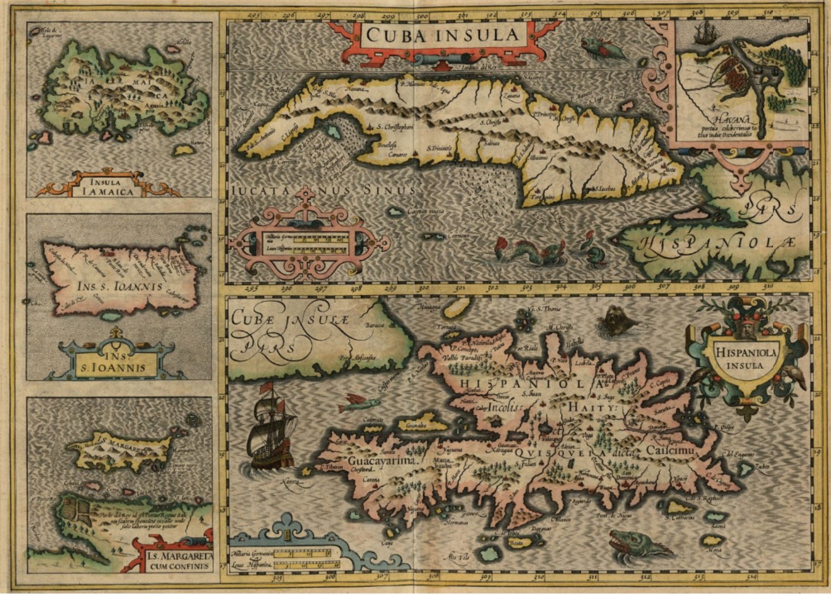 Mapa de las islas del Caribe (siglo XVII). Fuente Cartoteca de Catalunya