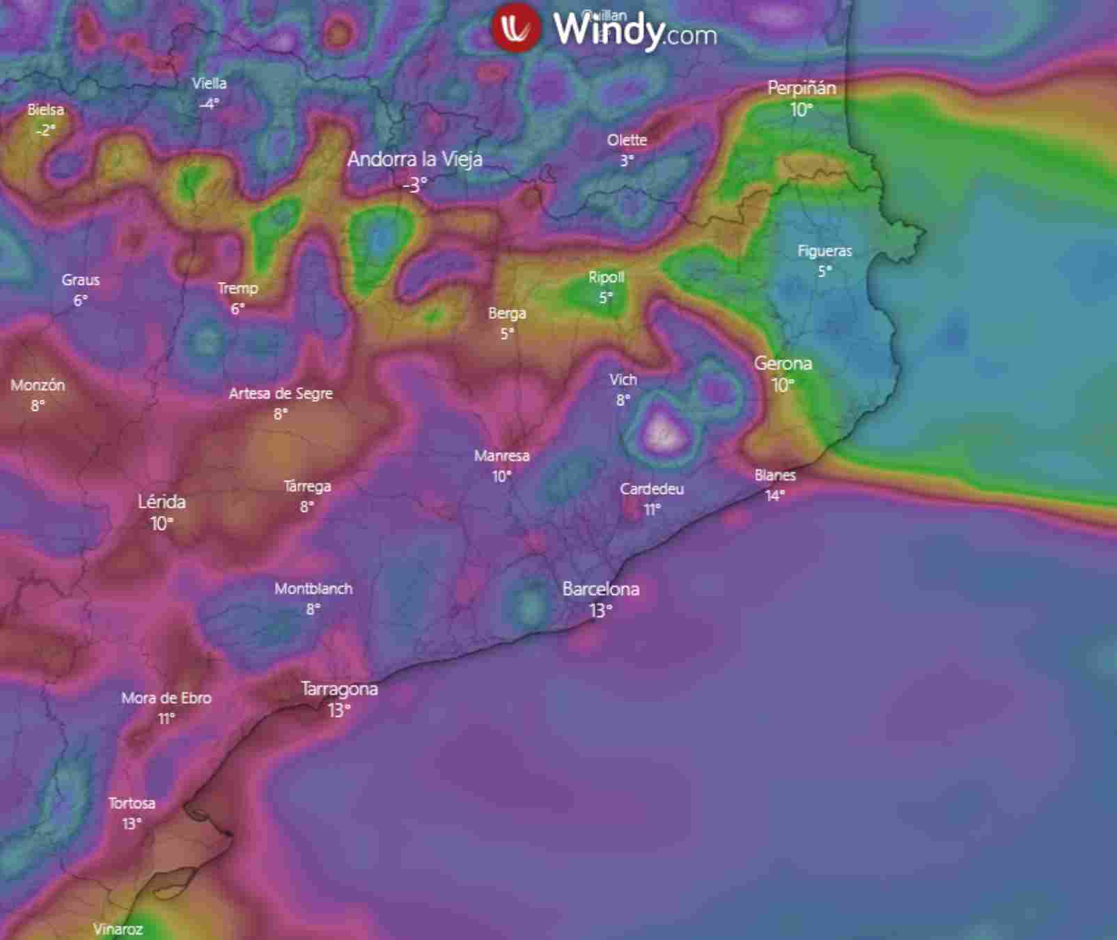 Empieza un episo de viento muy intenso en casi toda Catalunya / WINDY 