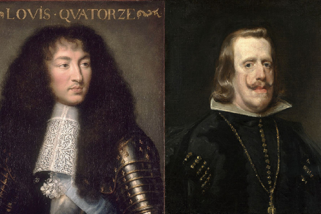 Lluis XIV de Francia y Felipe IV de las Españas. Fuente Palau de Versalles, Paris y National Portrait Gallery, Londres