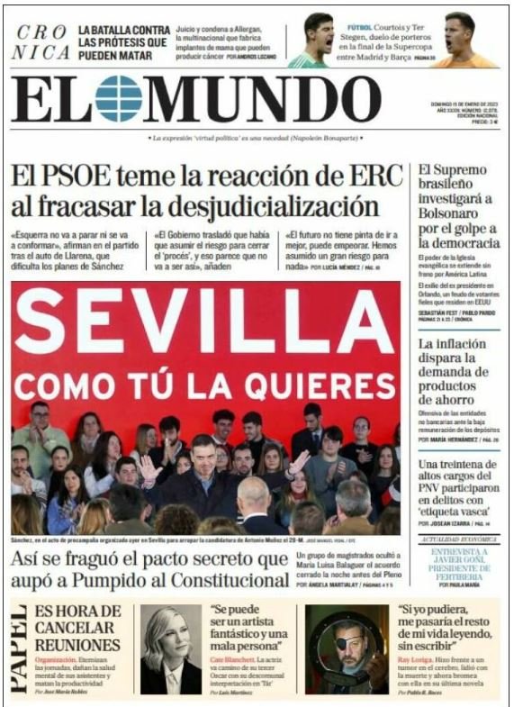 el mundo portada 15 enero