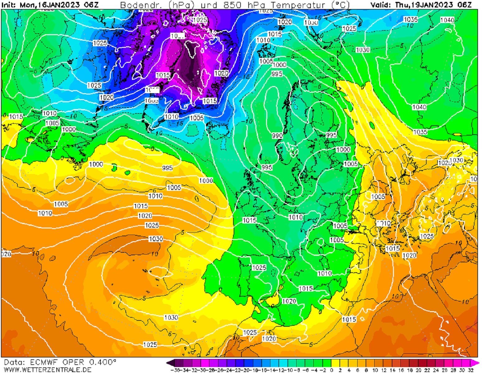 Fred polar y nieve en cota cero en Catalunya / ECMWF Wetterzentrale