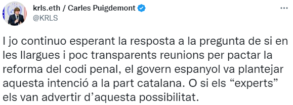 Tuit Carles Puigdemont