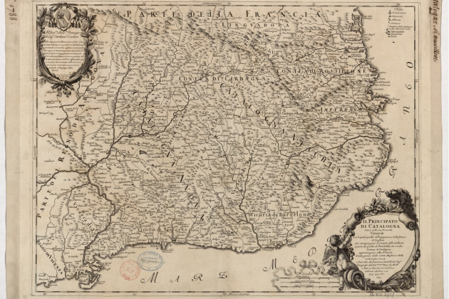 Nomenen Mitford Crowe, que hauria de negociar l'aliança anti borbònica anglo catalana. Mapa de Catalunya (1690). Font Bibliothèque Nationale de France (1)