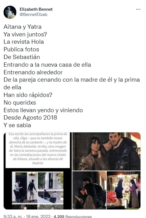 Tuit fotos Aitana y Sebastián Yatra Twitter