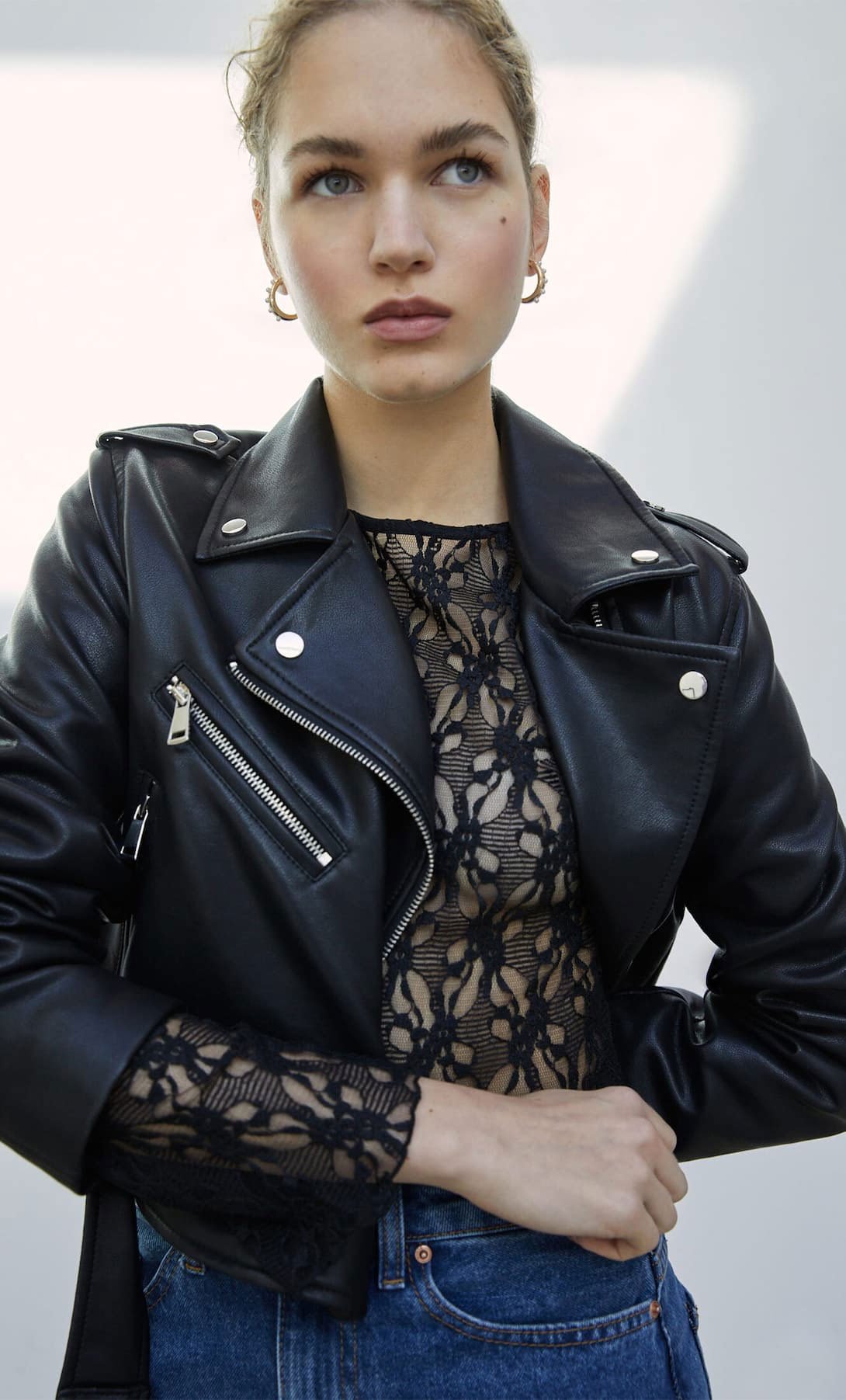 Cazadora biker efecto piel Cazadora biker efecto piel