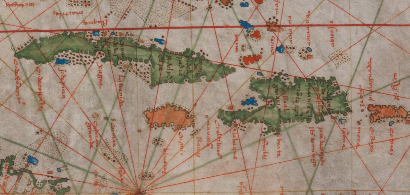 Portulari del Mar Carib (1548) obra del cartograf Jorge Rienel. Font Bibliothèque Nationale de France