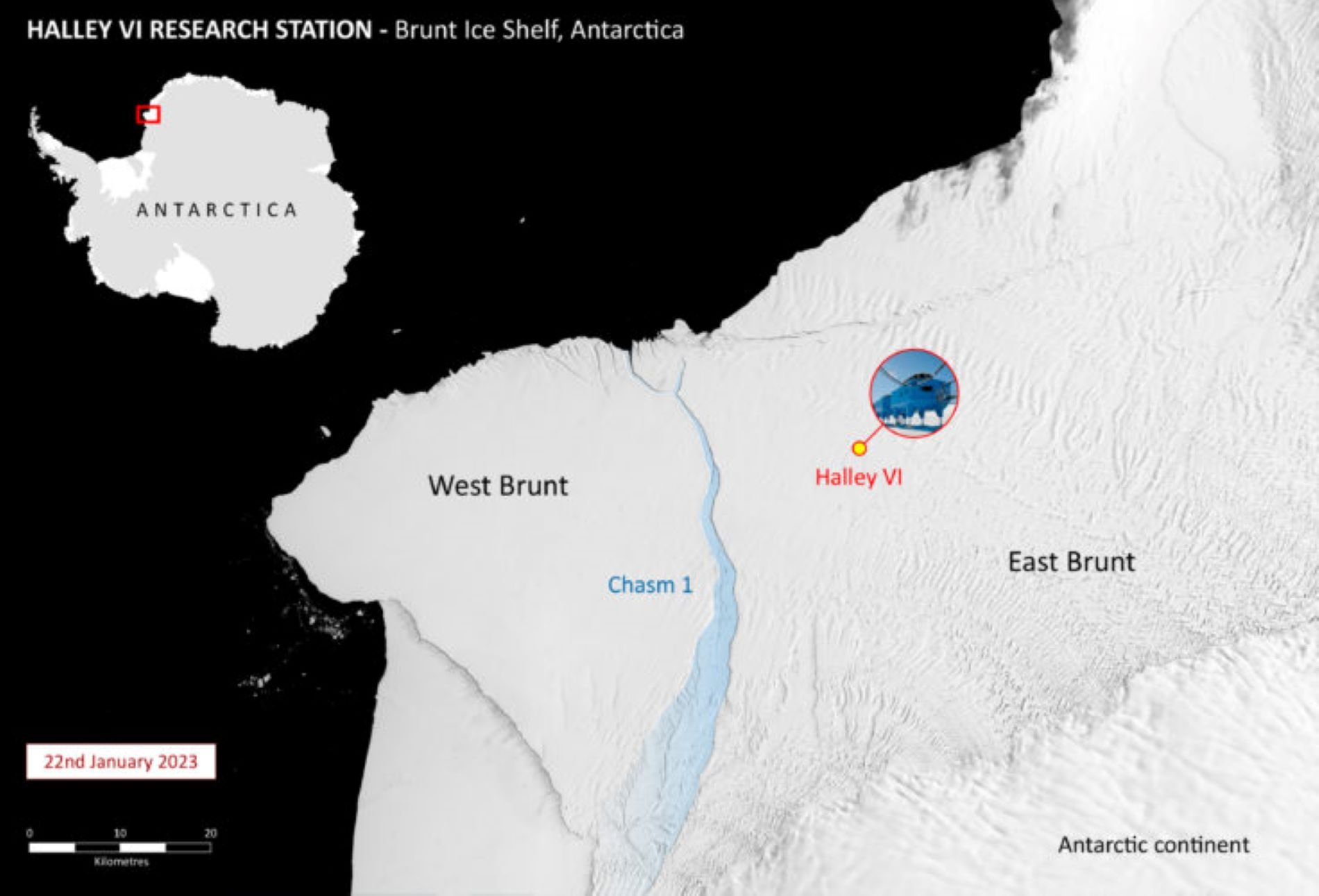 Iceberg Brunt Antartida, mapa / British Antarctic Survey