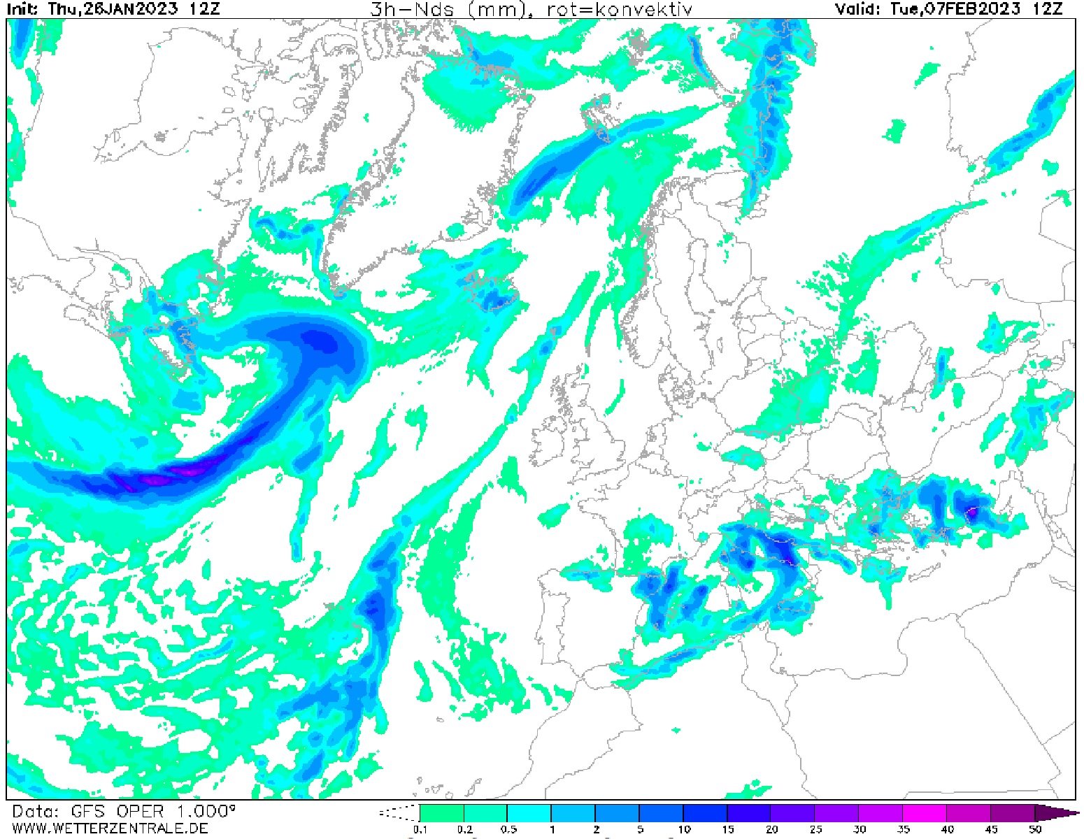 Nevada general a cota zero dimarts, 7 febrer 2023 GFS Wetterzentrale