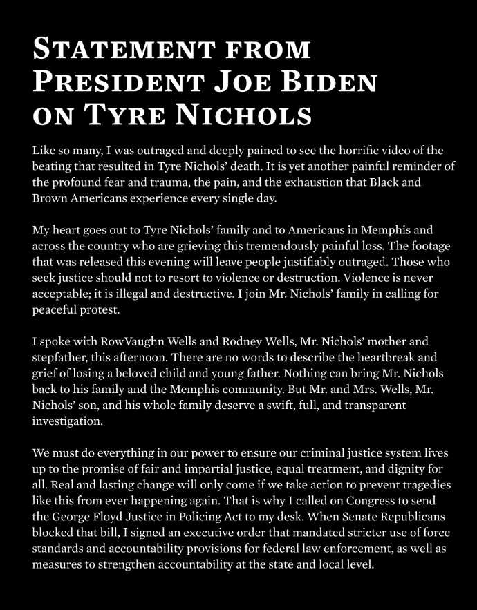 Comunicat Joe Biden pallissa memphis