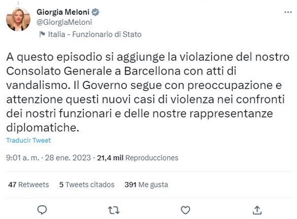 Tweet Giorgia Meloni Tweet Giorgia Meloni