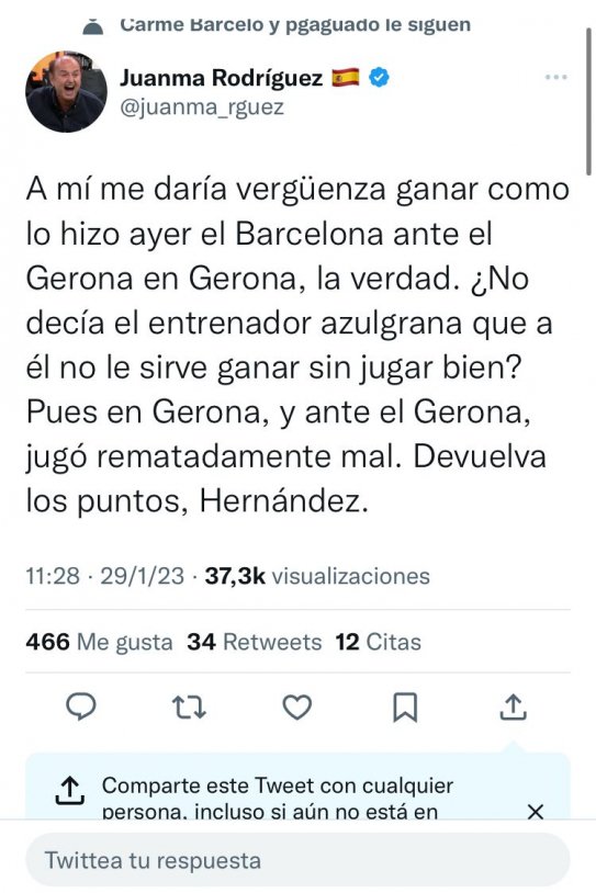 Tuit catalanófobo de Juanma Rodríguez sobre Girona Twitter