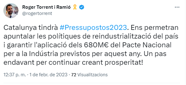 Tuit de Roger Torrent