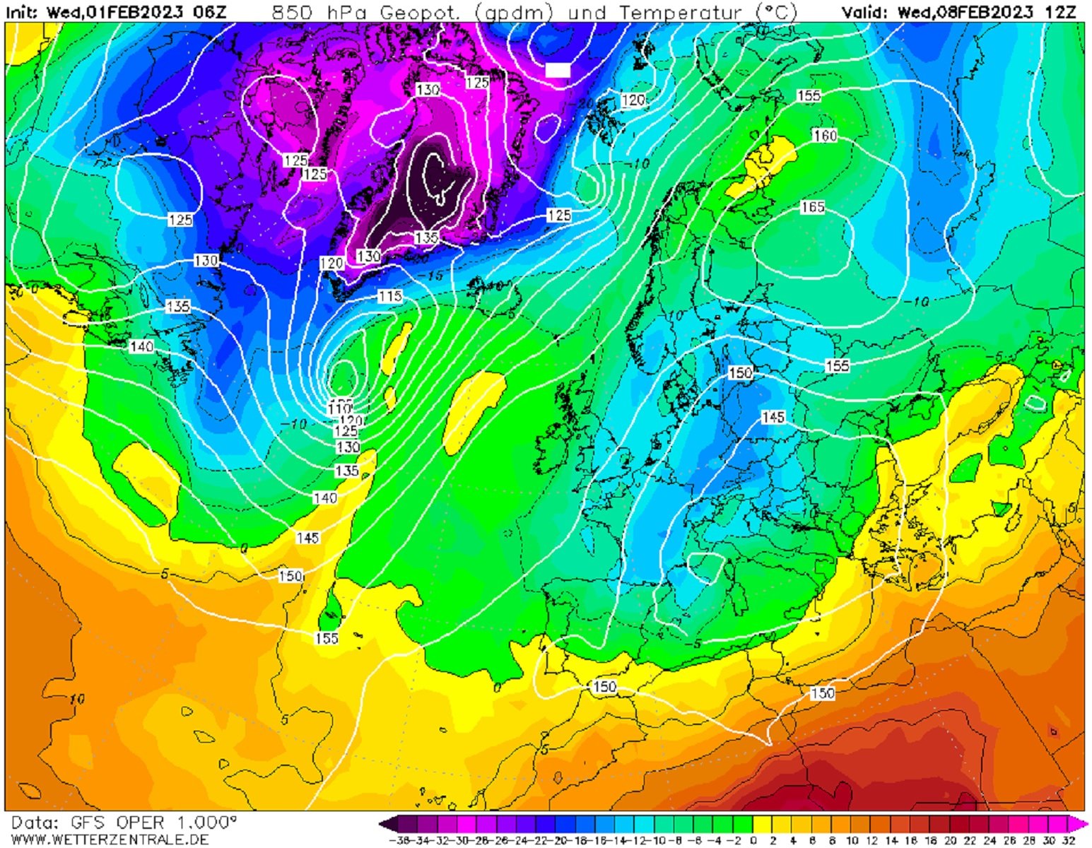  10ºC a 1.500 metres dimecres, 8 de febrer GFS Wetterzentrale