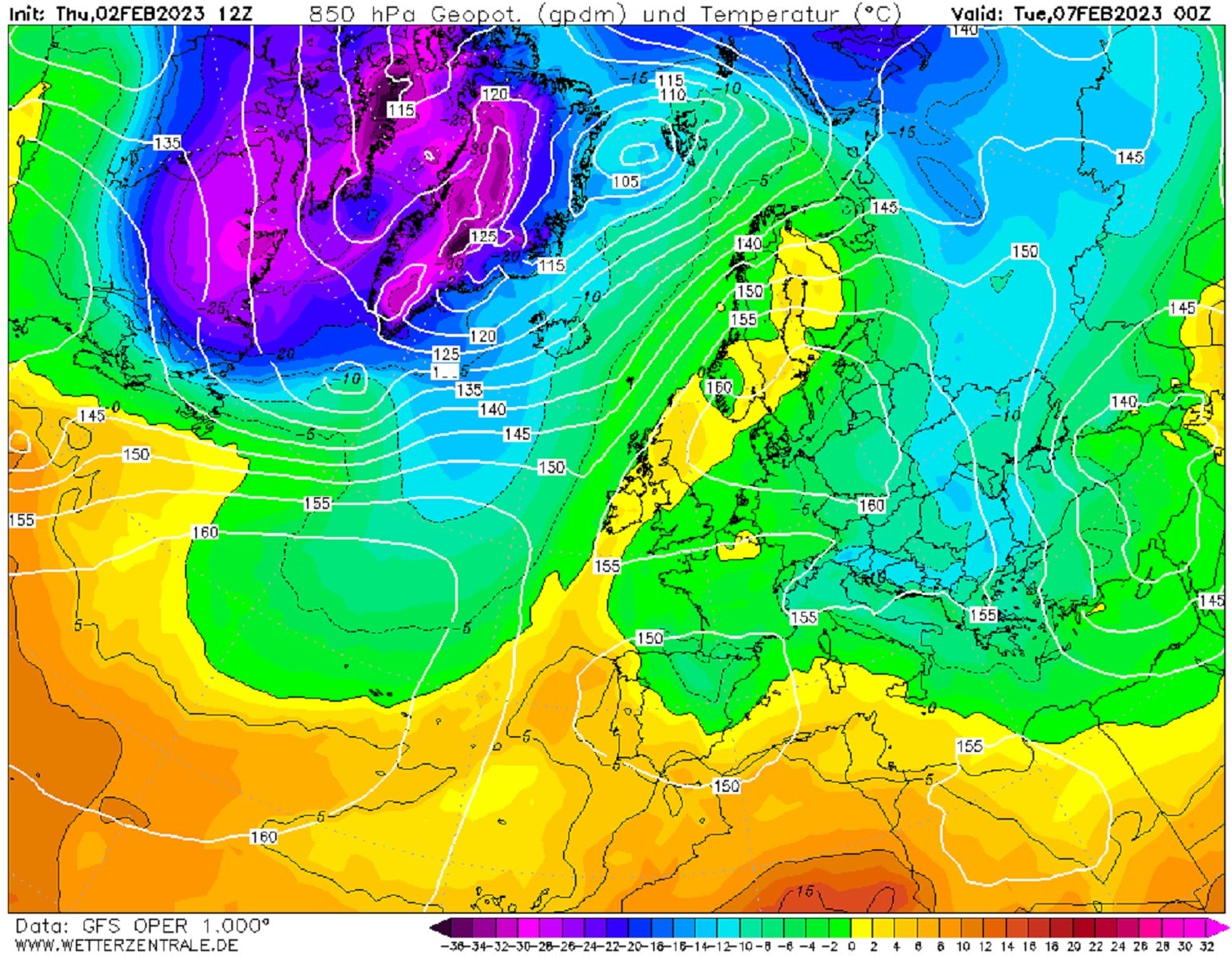 Bajada de las temperaturas lunes, 6 de febrero GFS Wetterzentrale