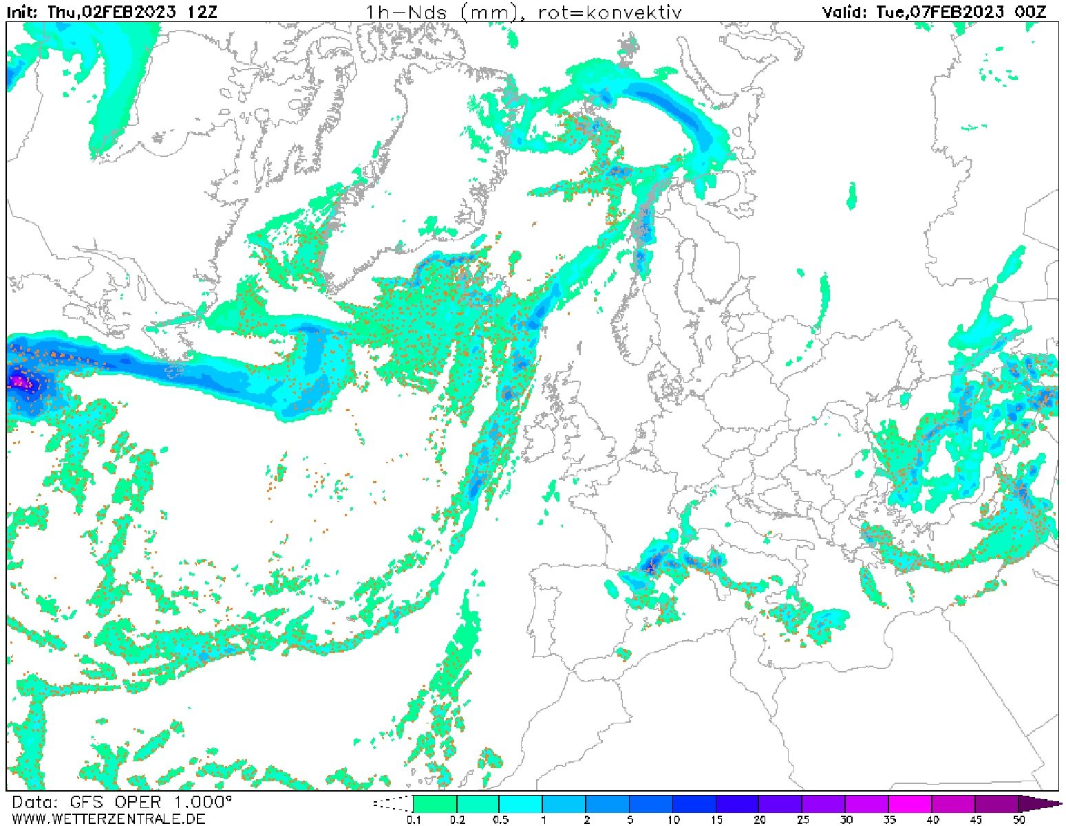 Nevará en Catalunya el lunes, 6 de febrero a la noche GFS Wetterzentrale