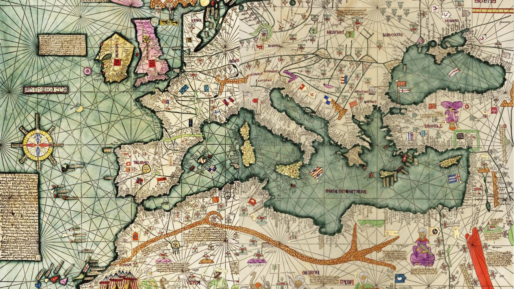 Fragmento del Atlas Catalán de Abrahán Crezcas (1375). Fuente Bibliothèque Nationale de France Fragmento del Atlas Catalán de Abrahán Crezcas (1375). Fuente Bibliothèque Nationale de France