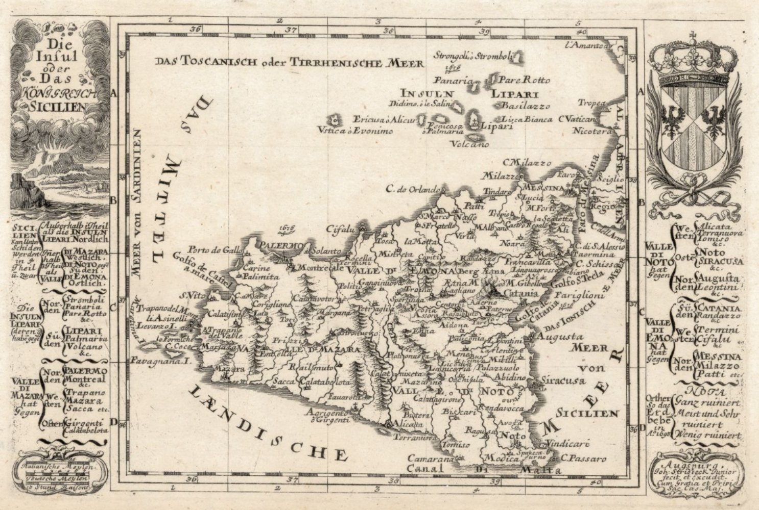 Mapa de Sicilia (1710). Fuente Cartoteca de Catalunya