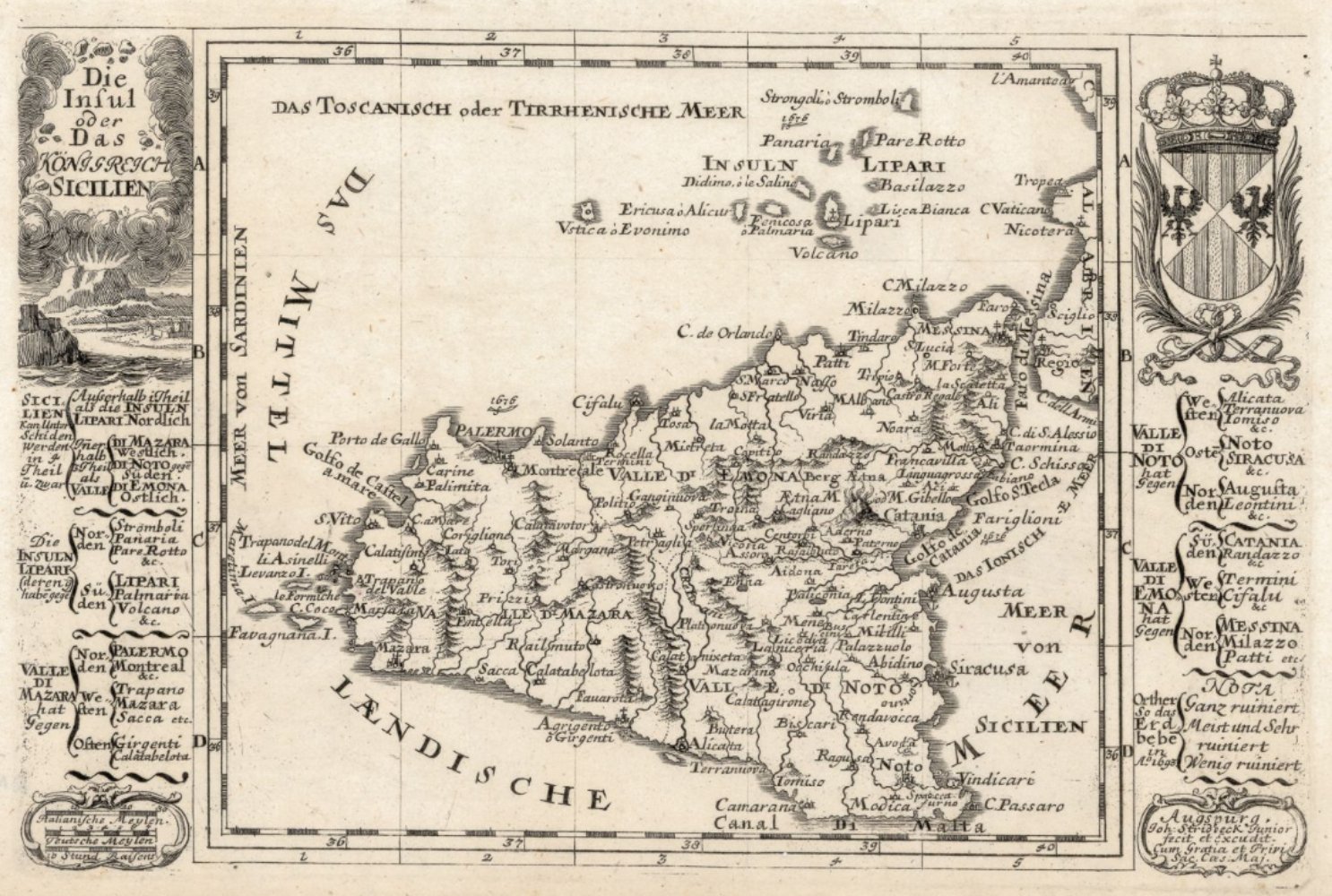 Mapa de Sicilia (1710). Fuente Cartoteca de Catalunya Mapa de Sicilia (1710). Fuente Cartoteca de Catalunya