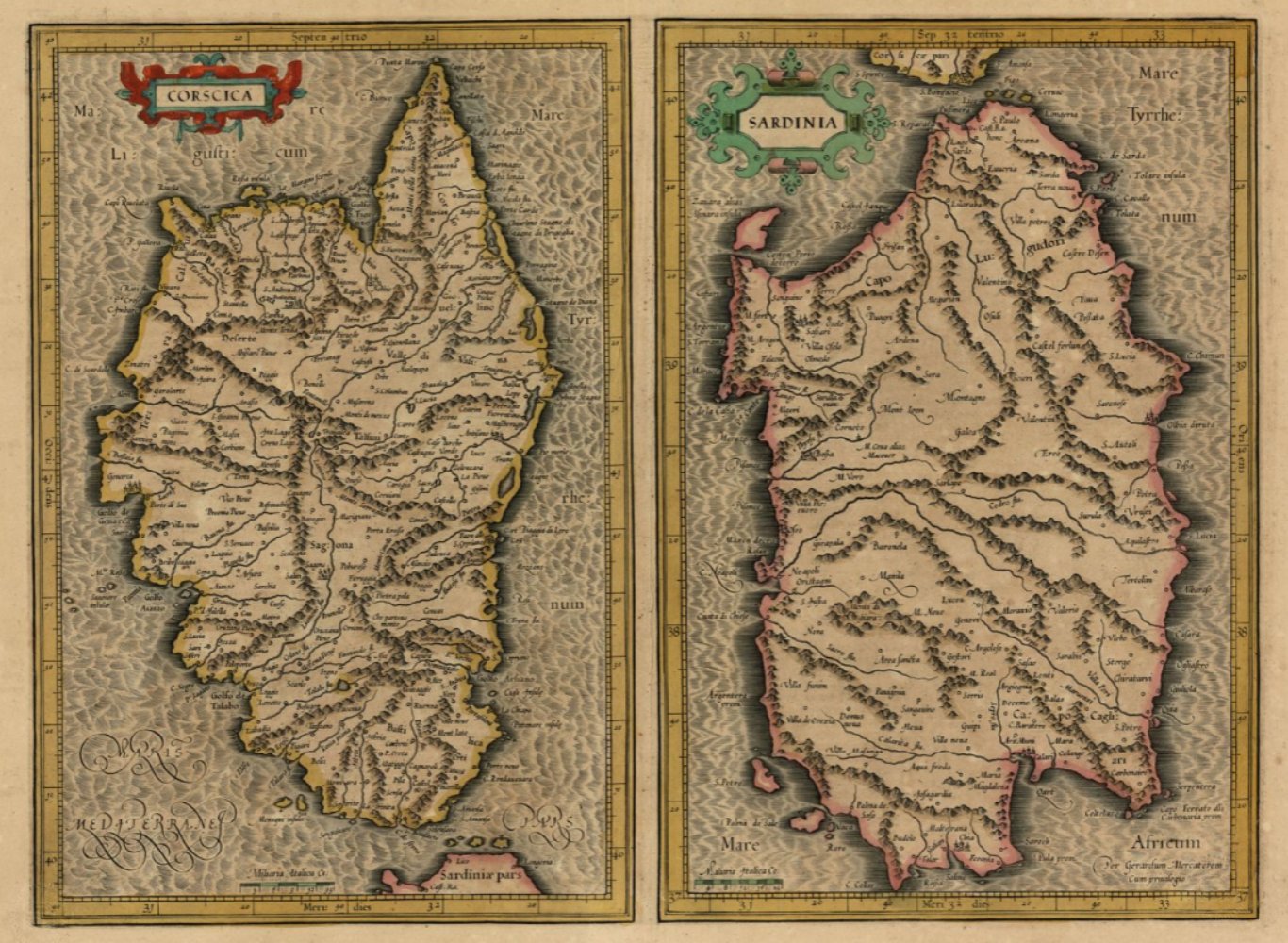 Mapas de Córsega y Cerdeña (1619). Fuente Cartoteca de Catalunya