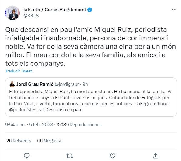 Tweet Carles Puigdemont Tweet Carles Puigdemont