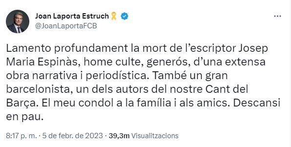 Tuit Joan Laporta josep maria espinas Tuit Joan Laporta josep maria espinas