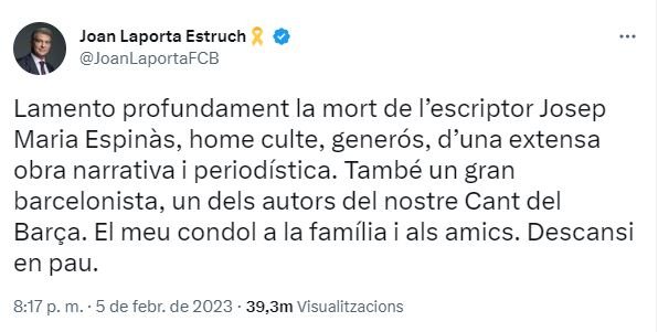 Tuit Joan Laporta josep maria espinas