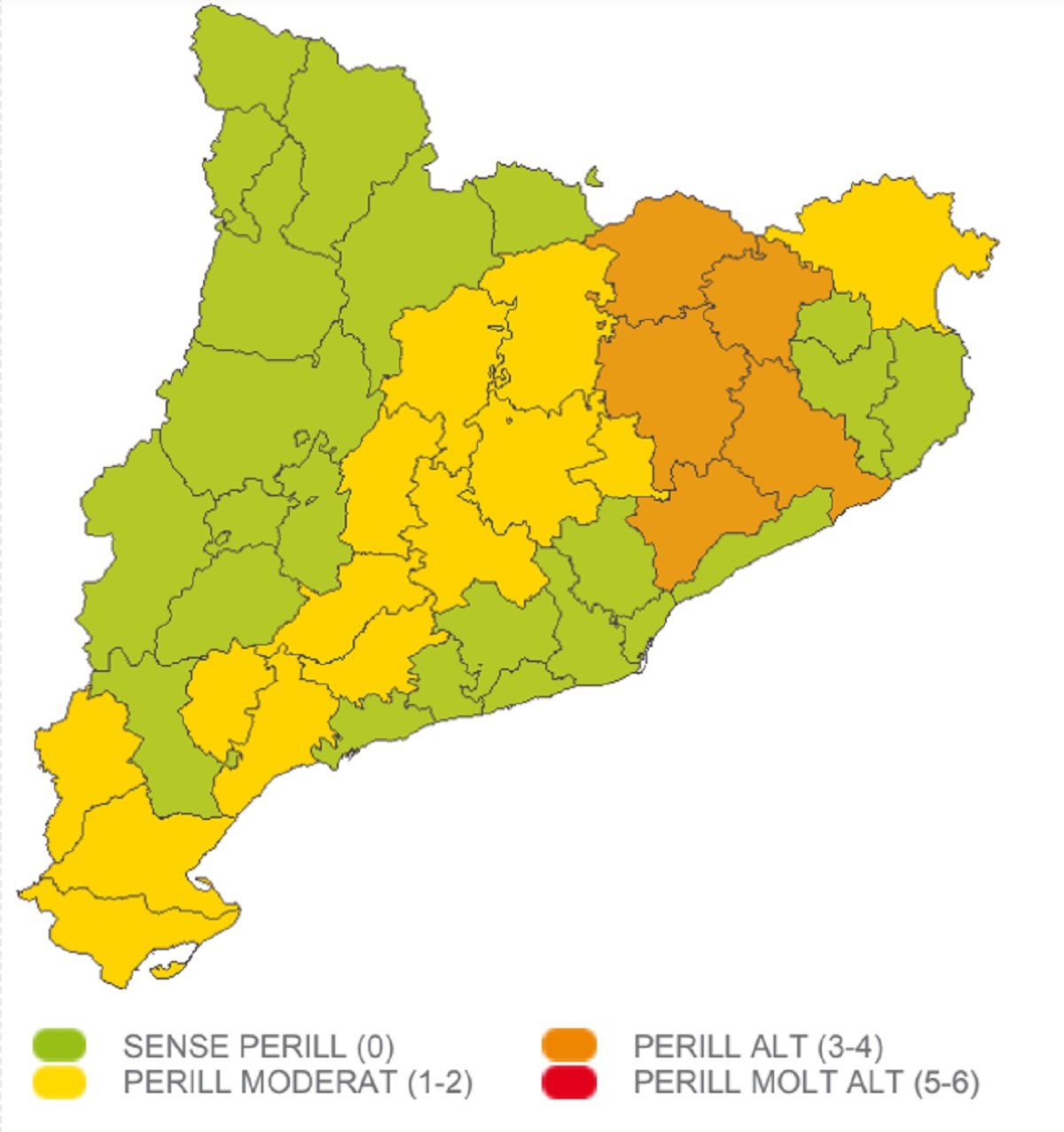 Mapa peligro nieve Catalunya martes, 7 de febrero Meteocat