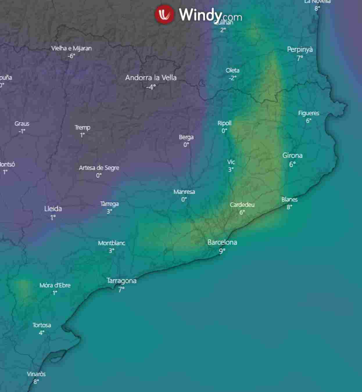 La lluvia abundante y muy intensa este martes / Fuente: WINDY La lluvia abundante y muy intensa este martes / Fuente: WINDY