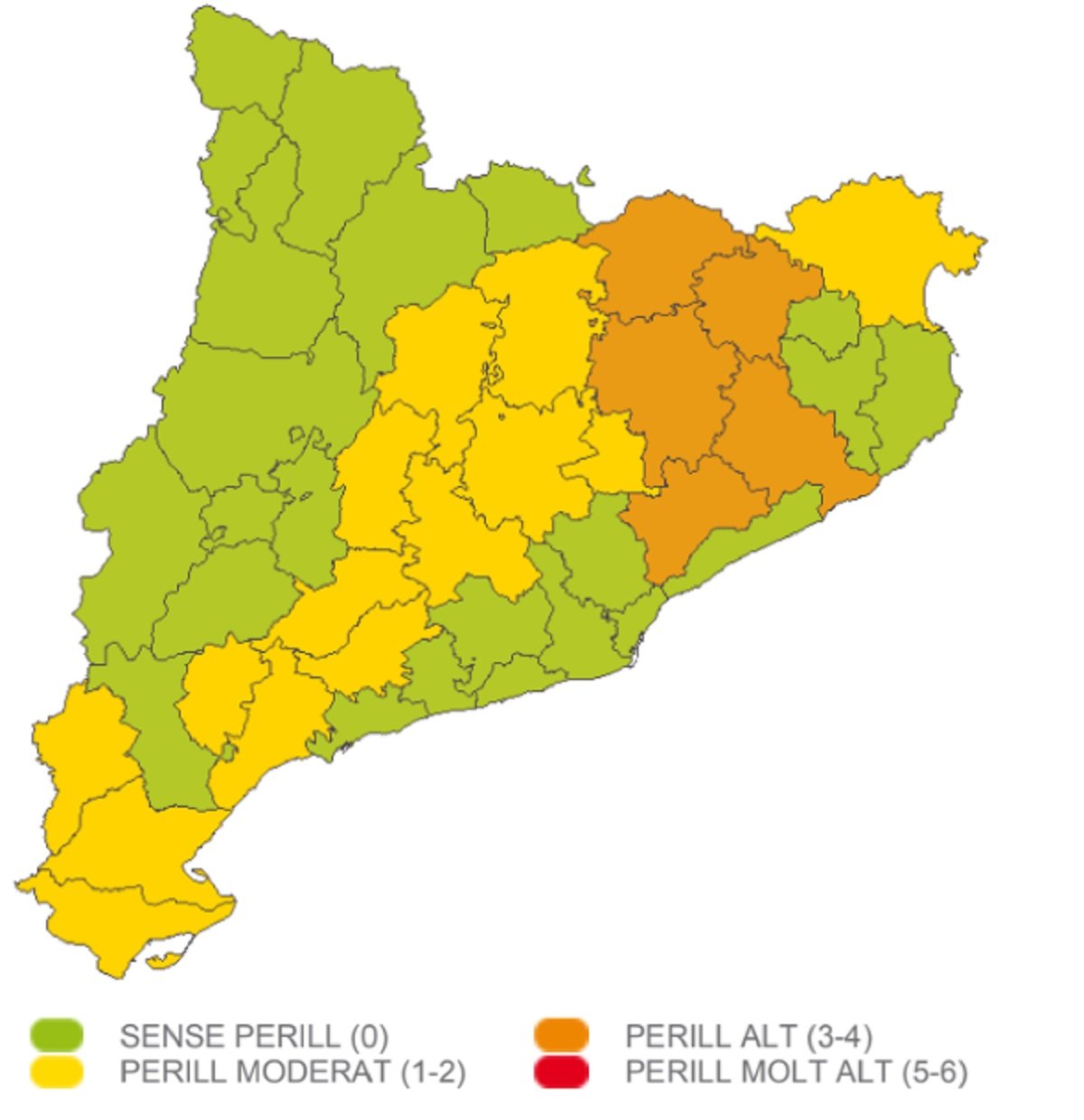 Mapa perill neu Catalunya dimarts, 7 de febrer Meteocat